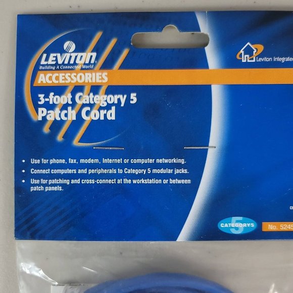 2/$15 NEW Leviton CAT 5 3-Foot Patch Cord Blue 52455-3BL Network Cable Ethernet - Picture 2 of 7